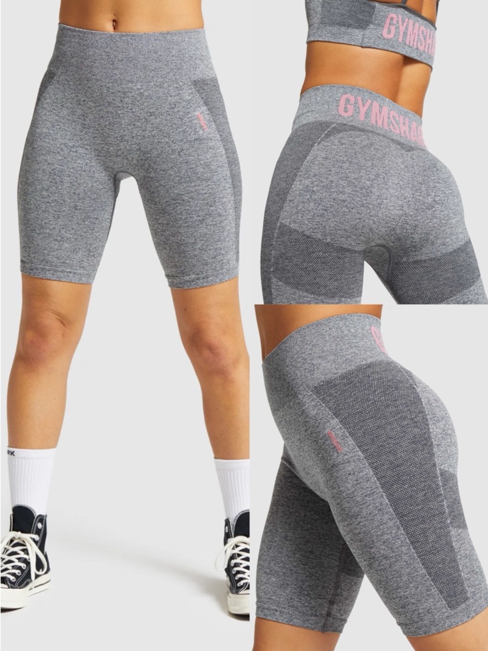 Gymshark Flex Cycling Shorts – Charcoal Marl/Ruby Pink - NWT